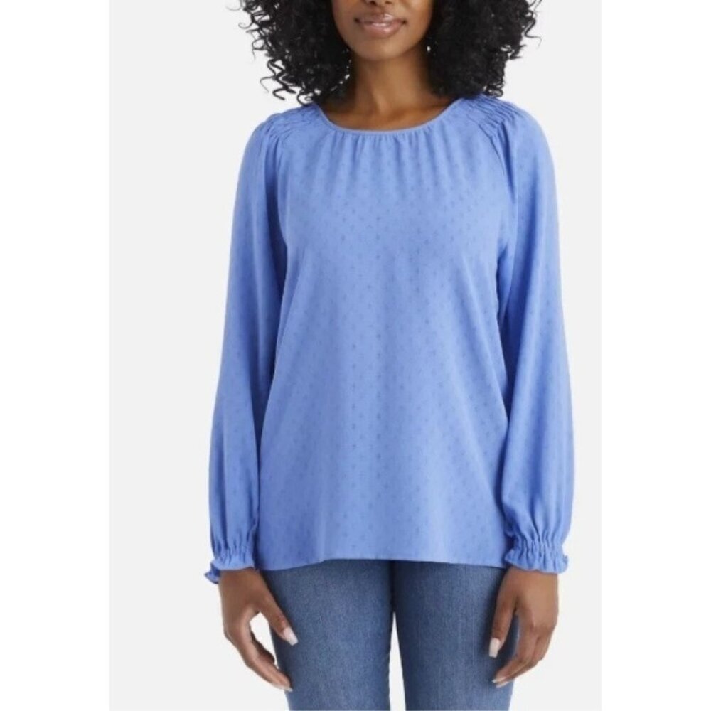 Jessica Simpson Women's Size M Blue Textured Long Sleeve Blouse n1019
